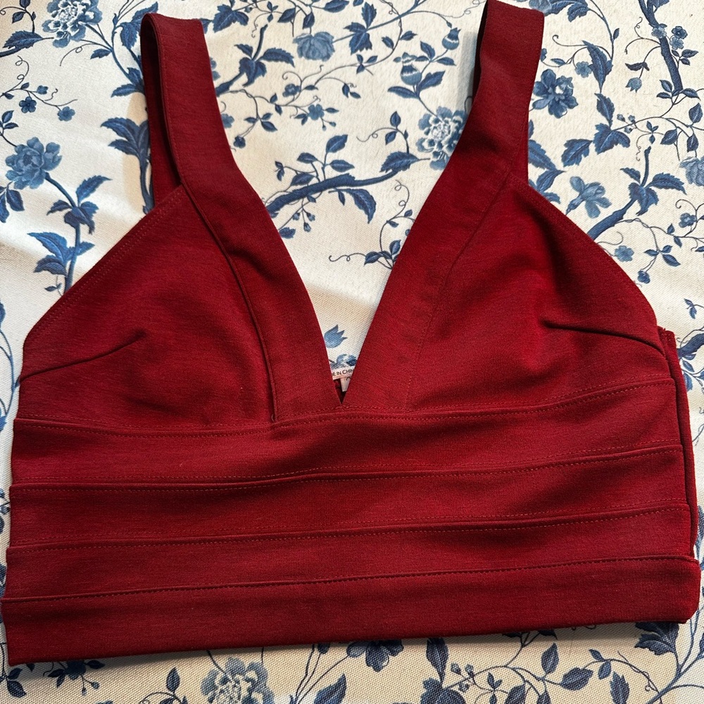 Urban Outfitters Red Ribbed V-Neck Crop Top